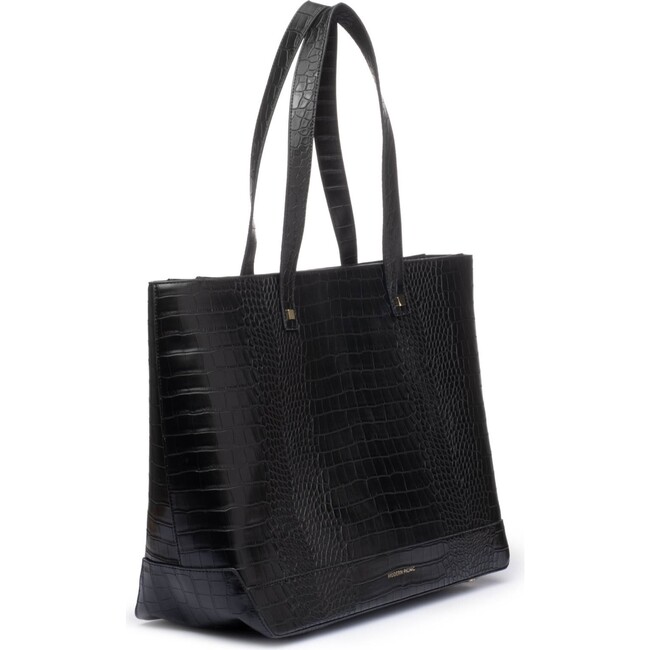 Vegan Leather Work Tote Bag with Removable Insulated Pouch, Black Croc - Lunchbags - 2