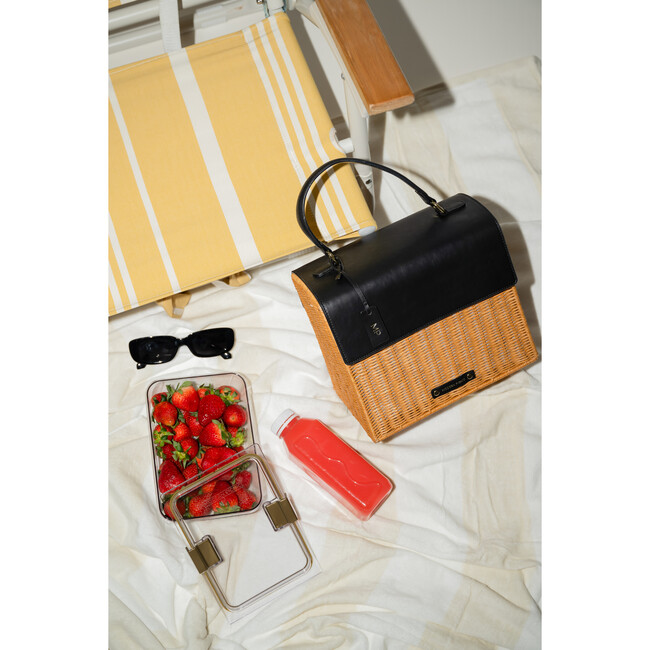 Medium Insulated Hand-Woven Wicker Lunchbox, Natural & Black - Lunchbags - 2