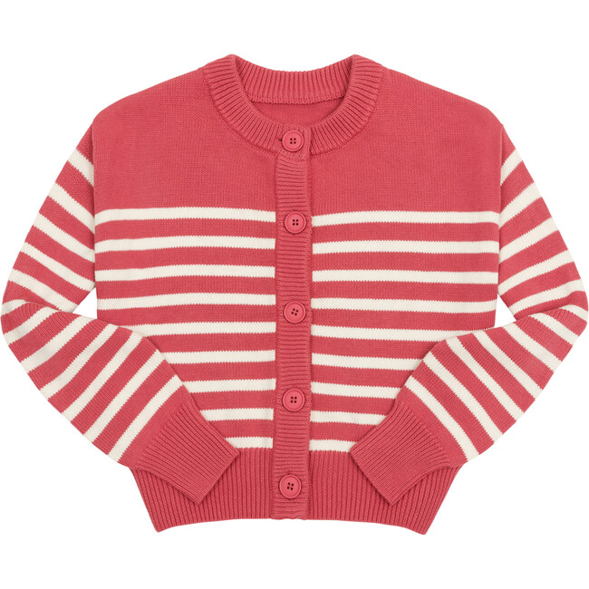 Women's Red And Cream Stripe Cropped Knit Cardigan