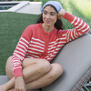 Women's Red And Cream Stripe Cropped Knit Cardigan - Cardigans - 2