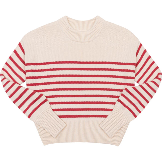 Women's Cream And Red Stripe Cropped Sweater