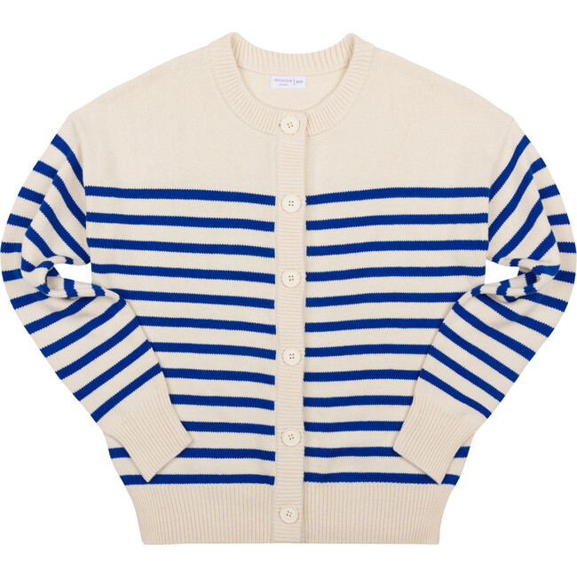 Women's Cream And Blue Stripe Knit Cardigan