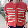 Women's Red And Cream Stripe Cropped Knit Cardigan - Cardigans - 4