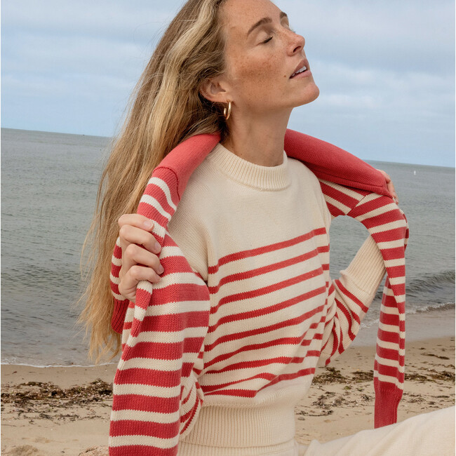 Women's Cream And Red Stripe Cropped Sweater - Sweaters - 3