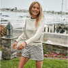 Women's Cropped Cream Sweater With Navy Trim - Sweaters - 2