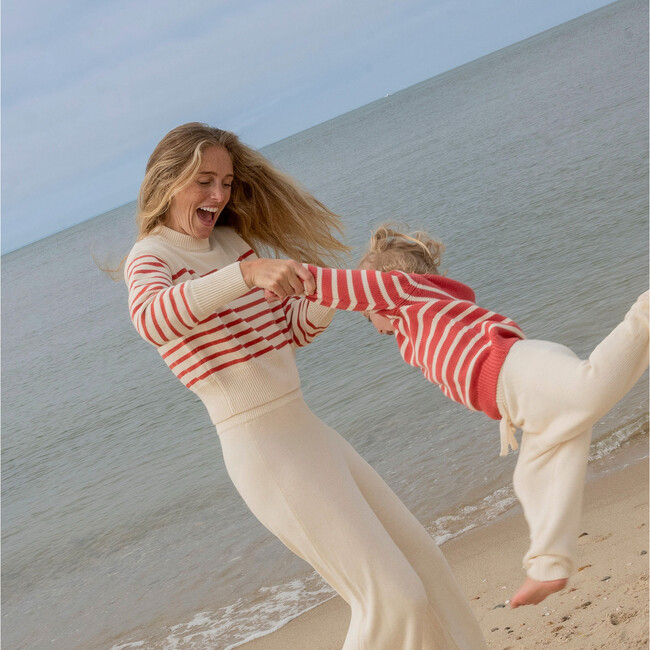 Women's Cream And Red Stripe Cropped Sweater - Sweaters - 4