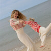 Women's Cream And Red Stripe Cropped Sweater - Sweaters - 4