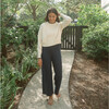 Women's Cropped Cream Sweater With Navy Trim - Sweaters - 3