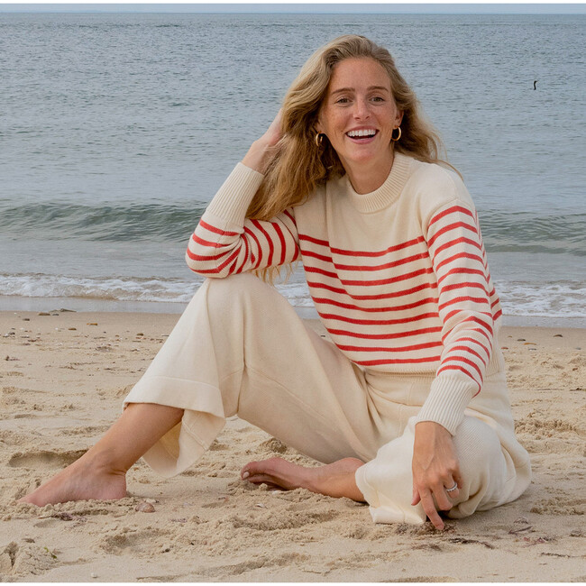 Women's Cream And Red Stripe Cropped Sweater - Sweaters - 6