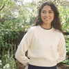 Women's Cropped Cream Sweater With Navy Trim - Sweaters - 4