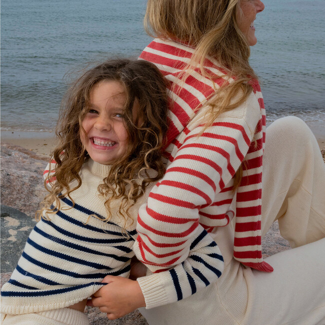 Women's Cream And Red Stripe Cropped Sweater - Sweaters - 7
