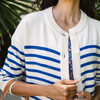 Women's Cream And Blue Stripe Knit Cardigan - Cardigans - 5
