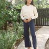 Women's Cropped Cream Sweater With Navy Trim - Sweaters - 5