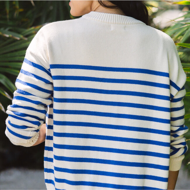 Women's Cream And Blue Stripe Knit Cardigan - Cardigans - 7