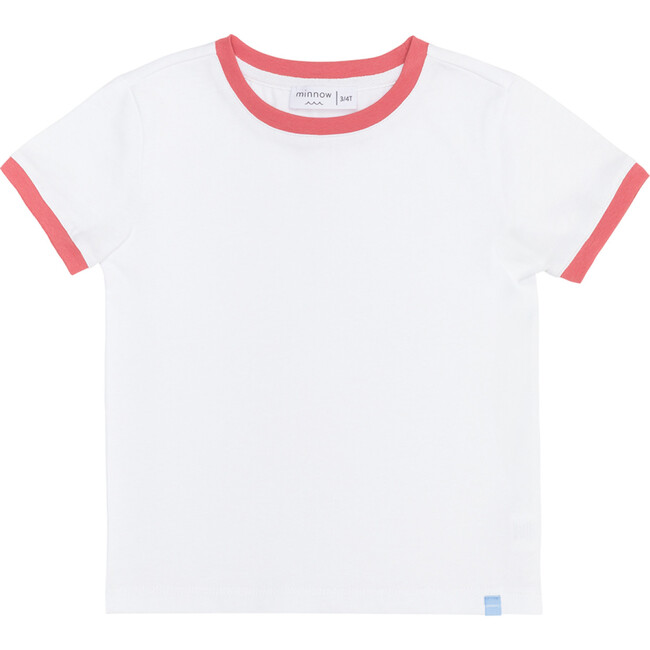 Unisex White Ringer Tee With Poppy Red Trim