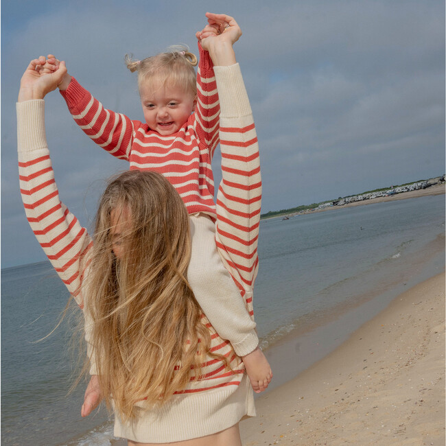 Unisex Red And Cream Stripe Knit Sweater - Sweaters - 6