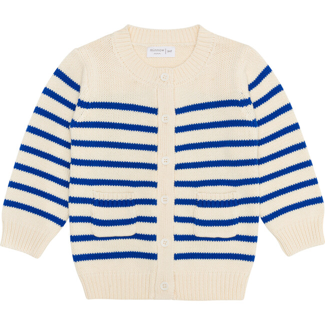 Unisex Cream And Blue Stripe Knit Cardigan