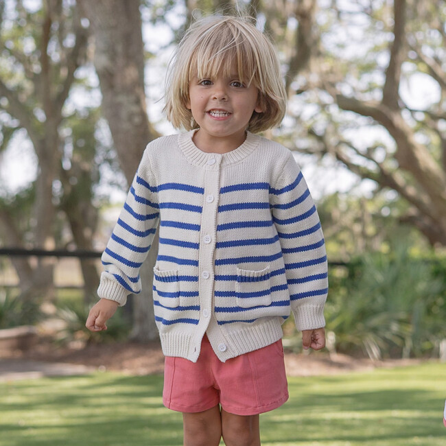 Unisex Cream And Blue Stripe Knit Cardigan - Cardigans - 2