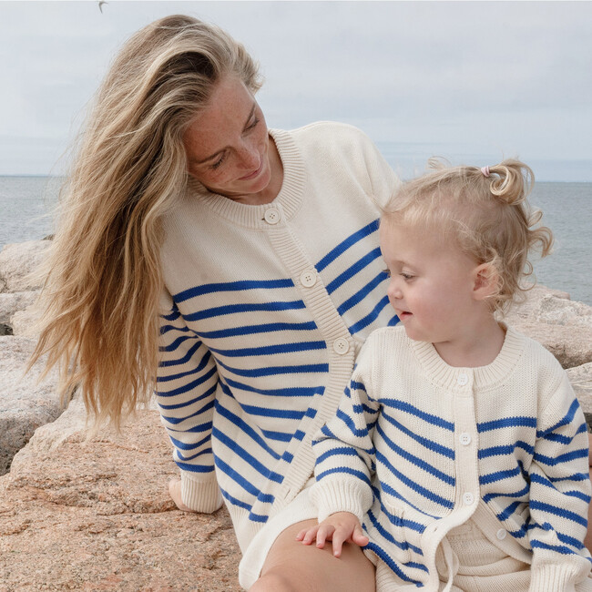 Unisex Cream And Blue Stripe Knit Cardigan - Cardigans - 6