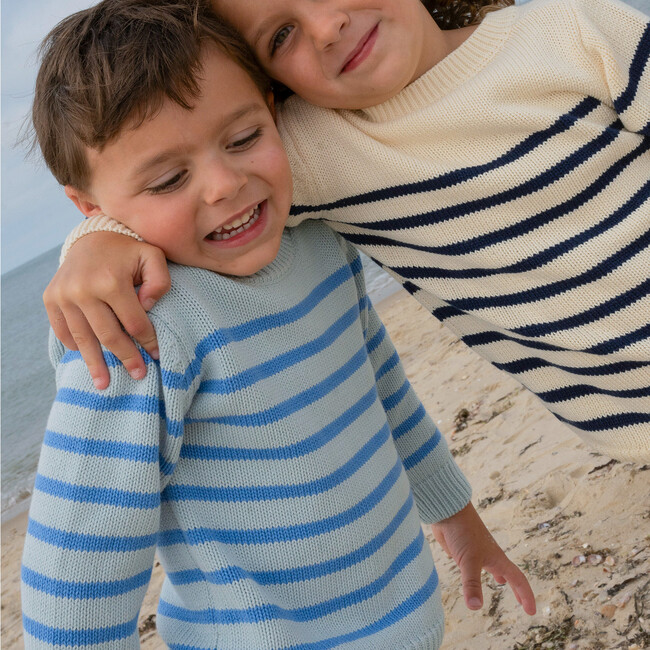 Unisex Blue Stripe Knit Sweater - Sweaters - 2