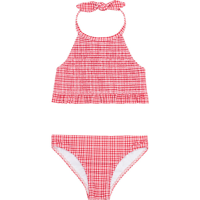 Girls Poppy Gingham Smocked Halter Bikini