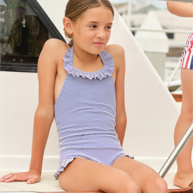 Girls Harbor Stripe Ruffle Halter One Piece - One Pieces - 3