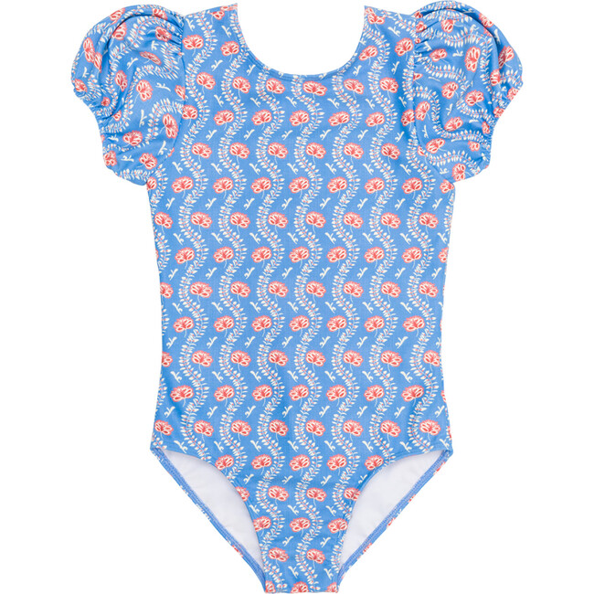 Girls Blue Primrose Puff Sleeve One Piece