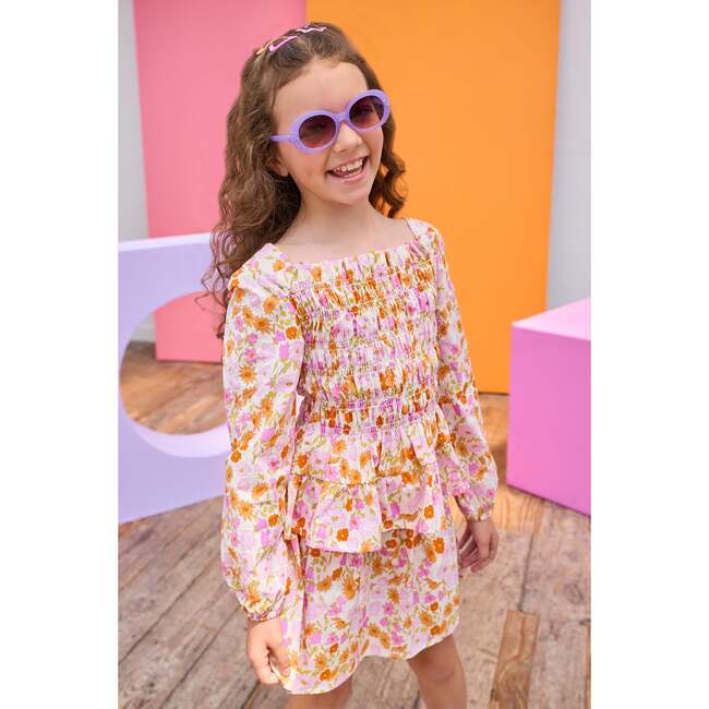 Shirred Circle Skirt, Lisle Saffron Floral - Skirts - 2