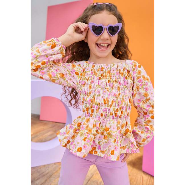 Long Sleeved India Top, Lisle Saffron Floral - Blouses - 2