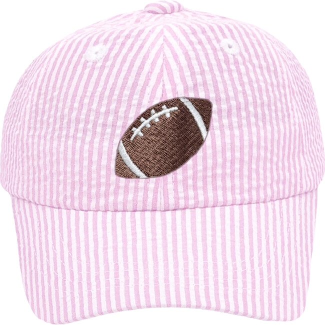 Football Seersucker Bow Baseball Hat, Pink