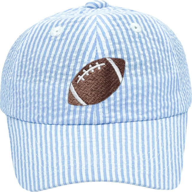 Football Seersucker Baseball Hat, Blue/White