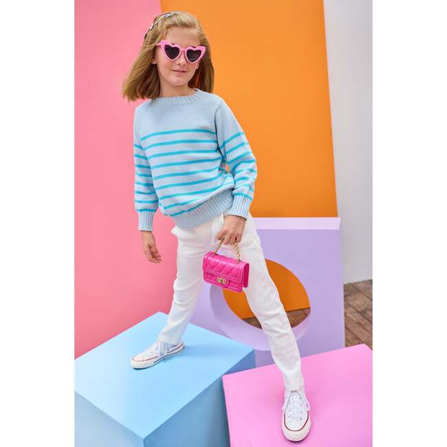 Striped Sweater, Aqua - Sweaters - 3