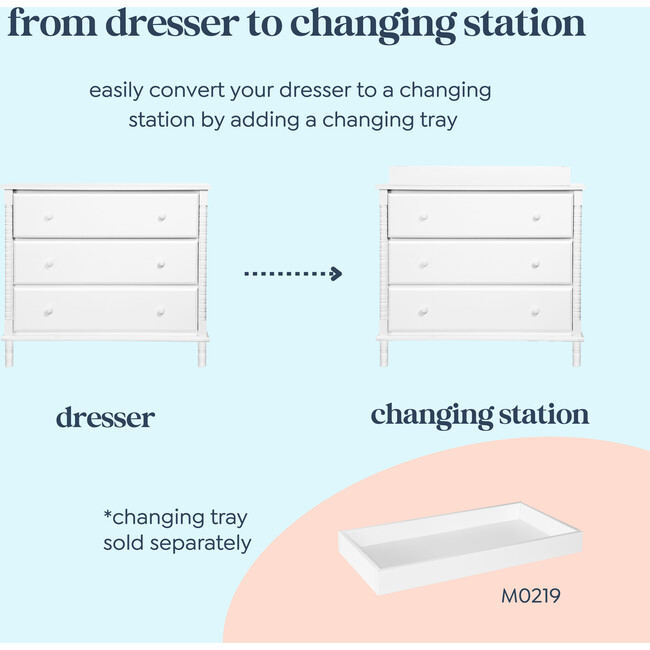Jenny Lind Spindle 3-Drawer Dresser, White - Dressers - 4