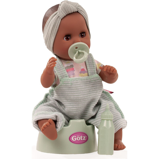 Sleepy Aquini: 13" Drink & Wet Bath Doll - AA Girl Grey-Green Stripe - Dolls - 2