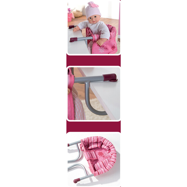 Doll Table Seat: Hook On - Pink Flowers - Doll Accessories - 5