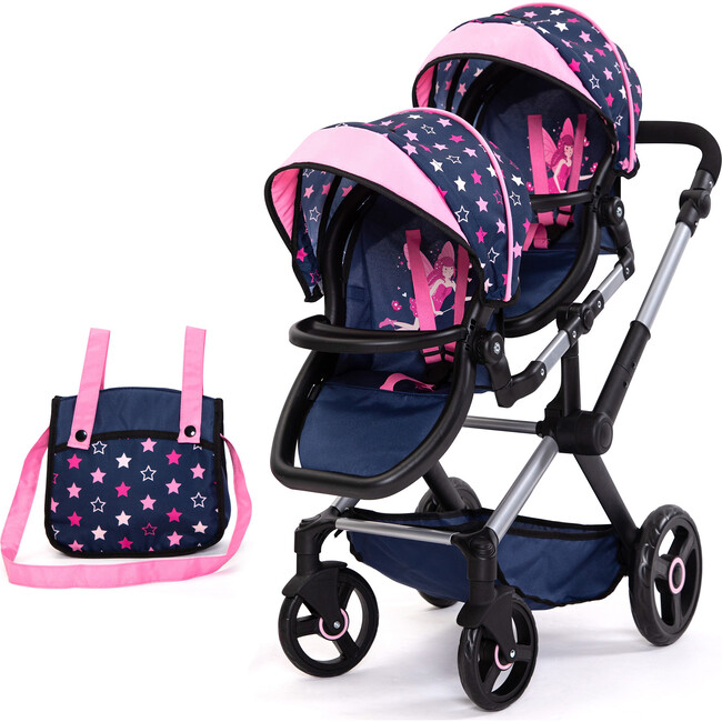 Bayer Design Dolls: Xeo Twin Pram - Stars Navy & Pink