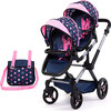 Bayer Design Dolls: Xeo Twin Pram - Stars Navy & Pink - Doll Accessories - 1 - thumbnail