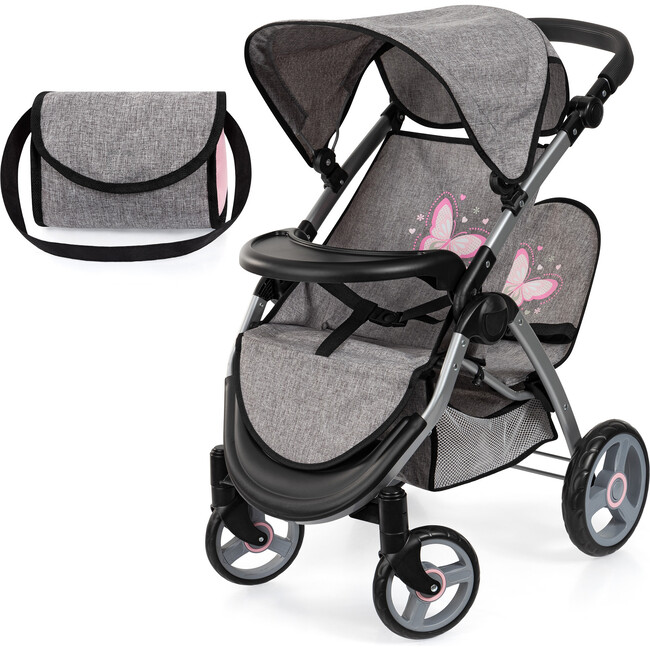 Bayer Design Dolls: Twin Star Stroller - Grey, Pink, Butterfly