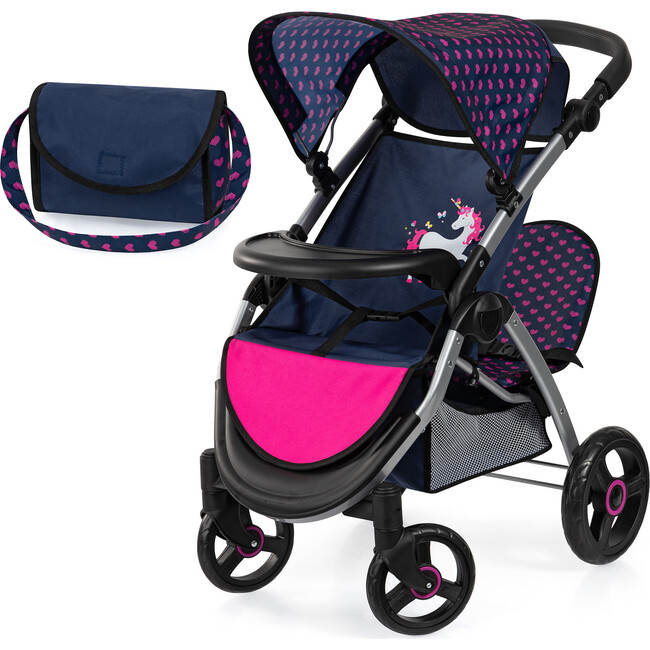 Bayer Design Dolls: Twin Star Stroller - Blue, Hot Pink, Unicorn
