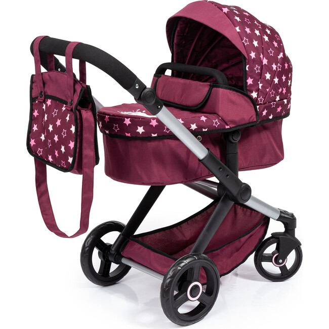 Bayer Design Dolls: Pram Xeo - Burgundy, White Stars, Unicorn