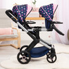 Bayer Design Dolls: Xeo Twin Pram - Stars Navy & Pink - Doll Accessories - 3