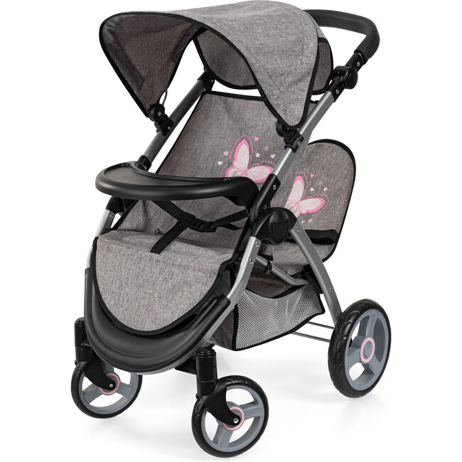 Bayer Design Dolls: Twin Star Stroller - Grey, Pink, Butterfly - Doll Accessories - 3