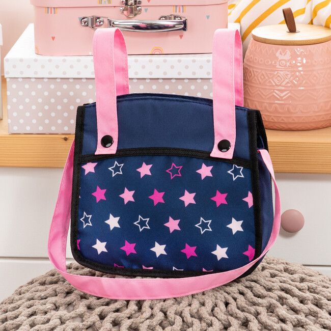 Bayer Design Dolls: Xeo Twin Pram - Stars Navy & Pink - Doll Accessories - 4