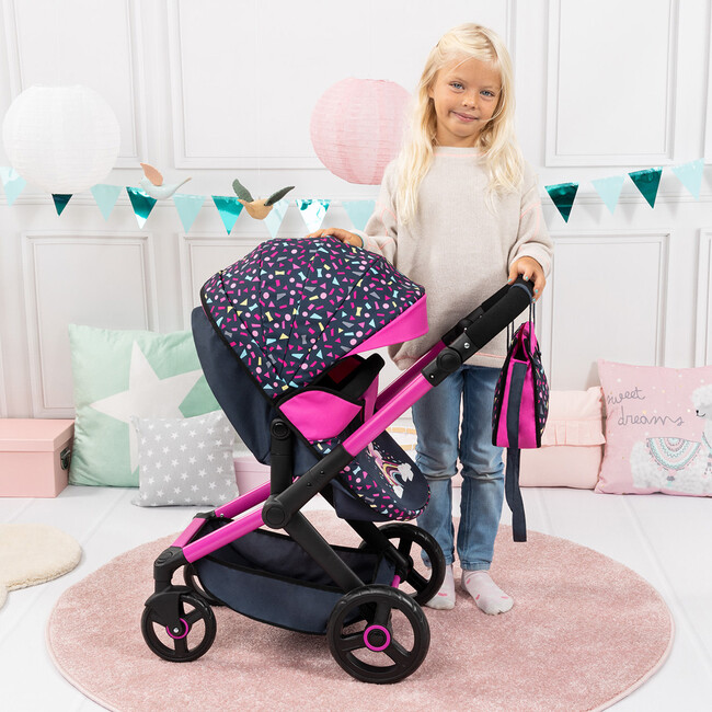 Bayer Design Dolls: Pram Xeo - Shapes Navy & Pink - Doll Accessories - 7