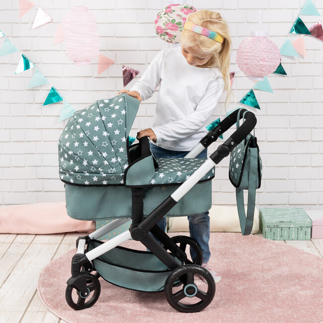 Bayer Design Dolls: Pram Xeo - Stars Green & White - Doll Accessories - 4