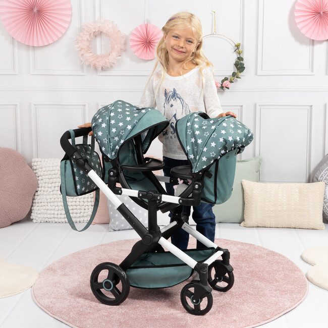 Bayer Design Dolls: Pram Xeo Twin - Green & White Stars - Doll Accessories - 5