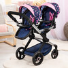 Bayer Design Dolls: Xeo Twin Pram - Stars Navy & Pink - Doll Accessories - 6
