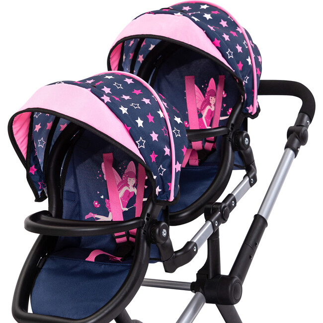 Bayer Design Dolls: Xeo Twin Pram - Stars Navy & Pink - Doll Accessories - 7