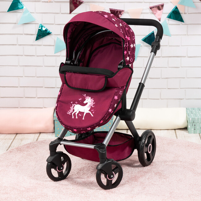 Bayer Design Dolls: Pram Xeo - Burgundy, White Stars, Unicorn - Doll Accessories - 5