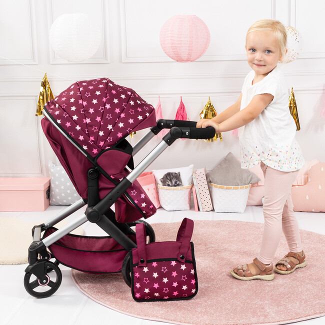 Bayer Design Dolls: Pram Xeo - Burgundy, White Stars, Unicorn - Doll Accessories - 6
